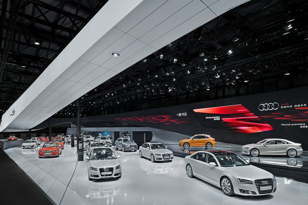 Exhibition stands for Chinese automotive companies at Auto Shanghai.