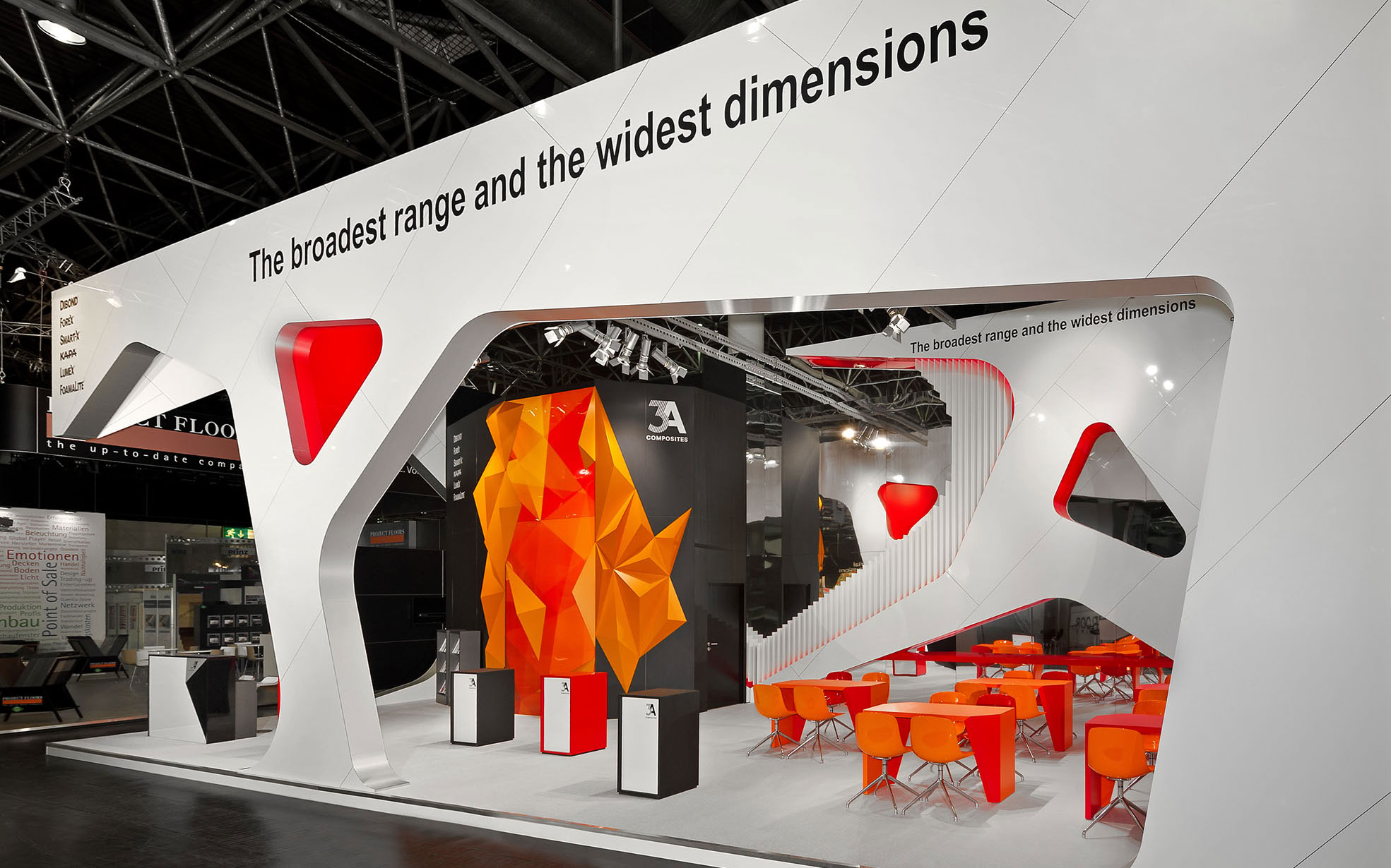 As stand builder in Düsseldorf at the Euroshop responsible for the stand design and the exhibition stand of 3a composites