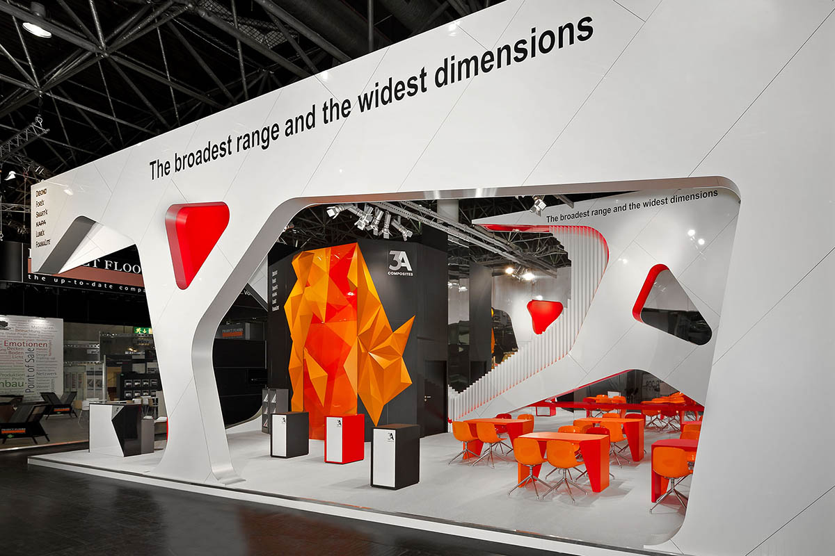As stand builder in Düsseldorf at the Euroshop responsible for the stand design and the exhibition stand of 3a composites