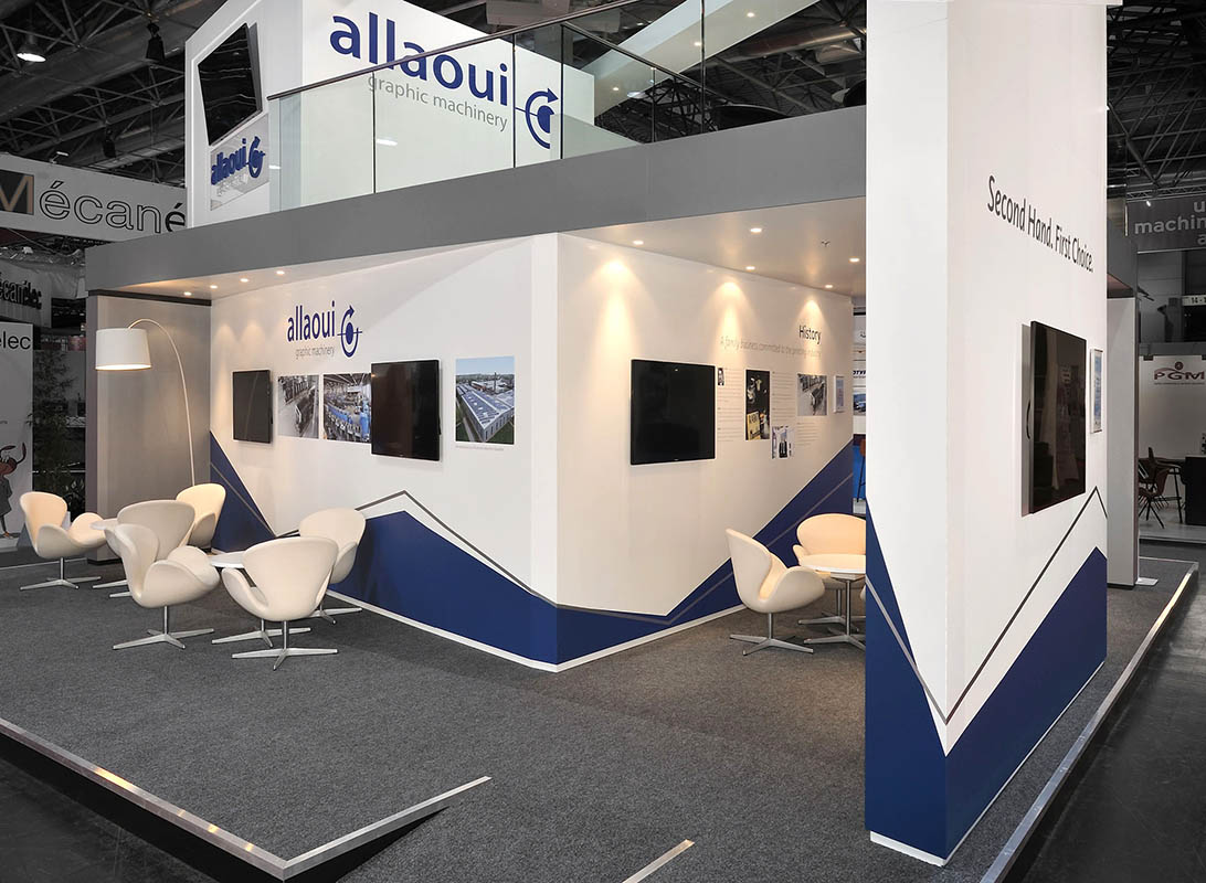As stand builder in Düsseldorf at Drupa responsible for the design and stand of Allaoui Graphic