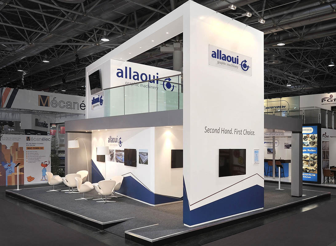 As stand builder in Düsseldorf at Drupa responsible for the design and stand of Allaoui Graphic