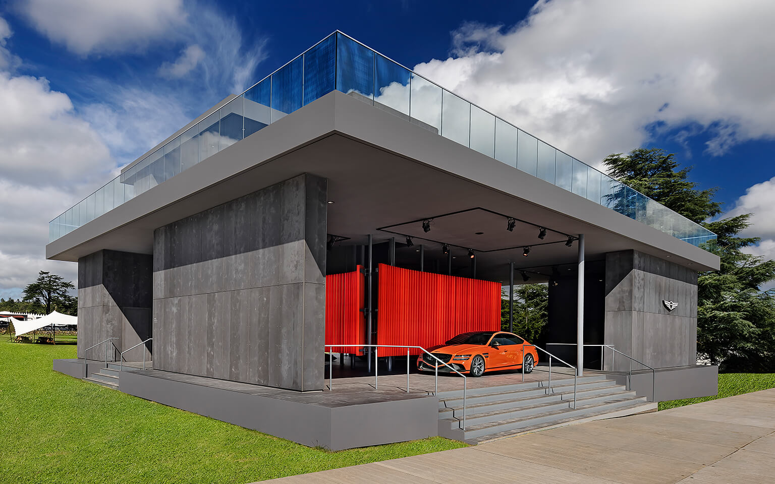 Stand builder Display International builds outdoor exhibition stand for luxury car brand Genesis at the Goodwood Festival of Speed.