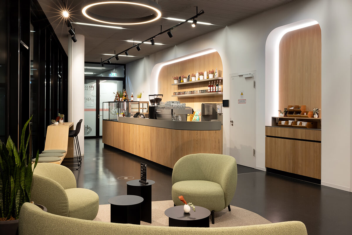 Interior design and fit-out for modern workplaces, featuring an open concept with café and retreat areas by Display International.