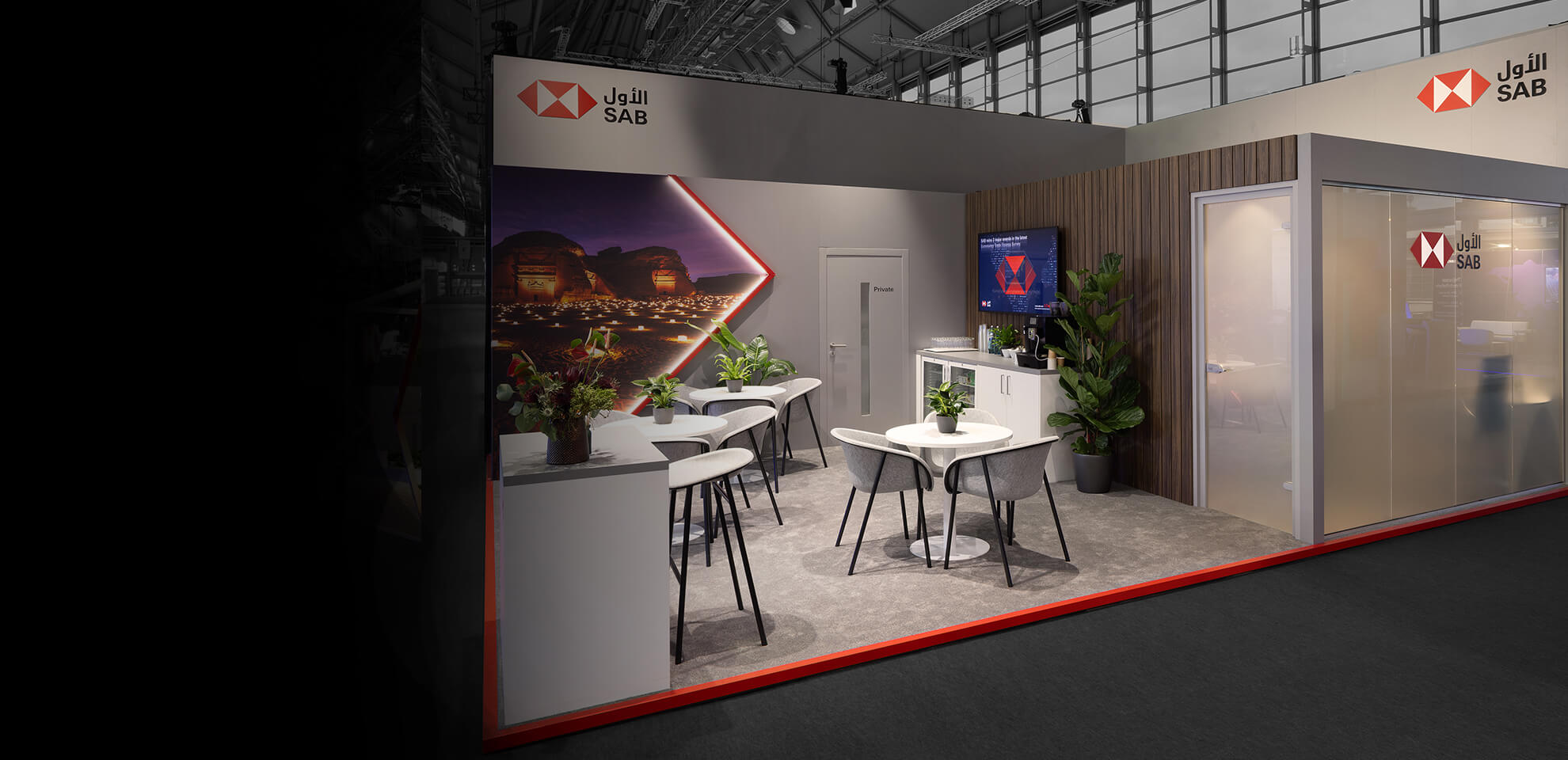 Maßgeschneiderter Messebau für die Finanzbranche – SAB vertraute auf Display International für den Auftritt auf der Sibos in Frankfurt.